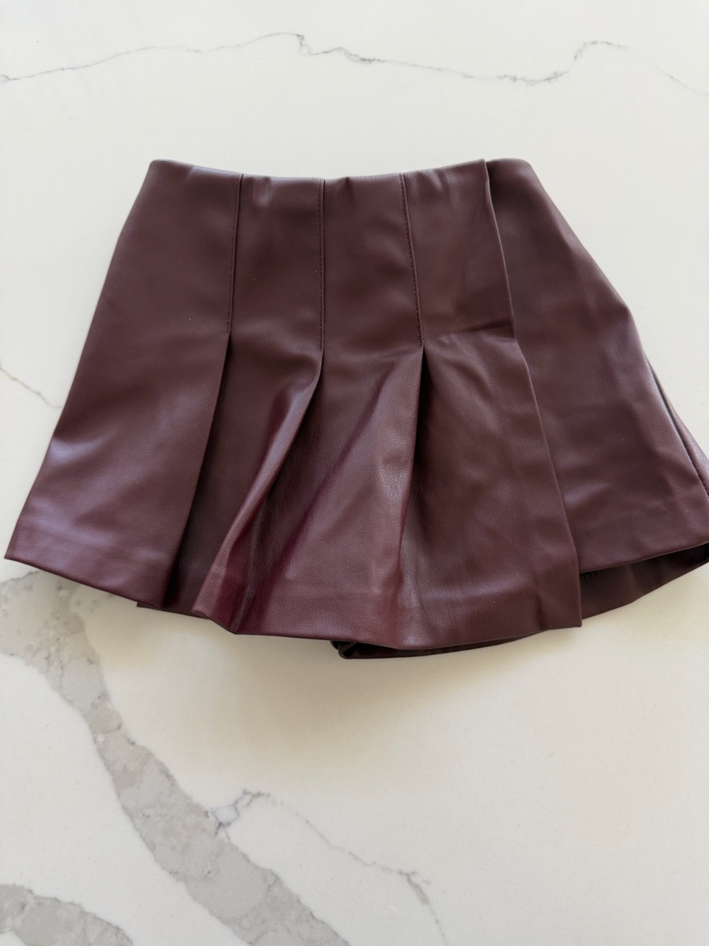 Girl’s Zara Burgundy Leather Pleated Skort
